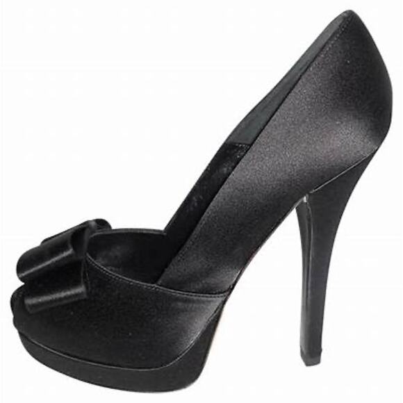 Fendi Black Satin Peep-Toe Deco Platform Pump Heel Size 7 - Picture 2 of 10